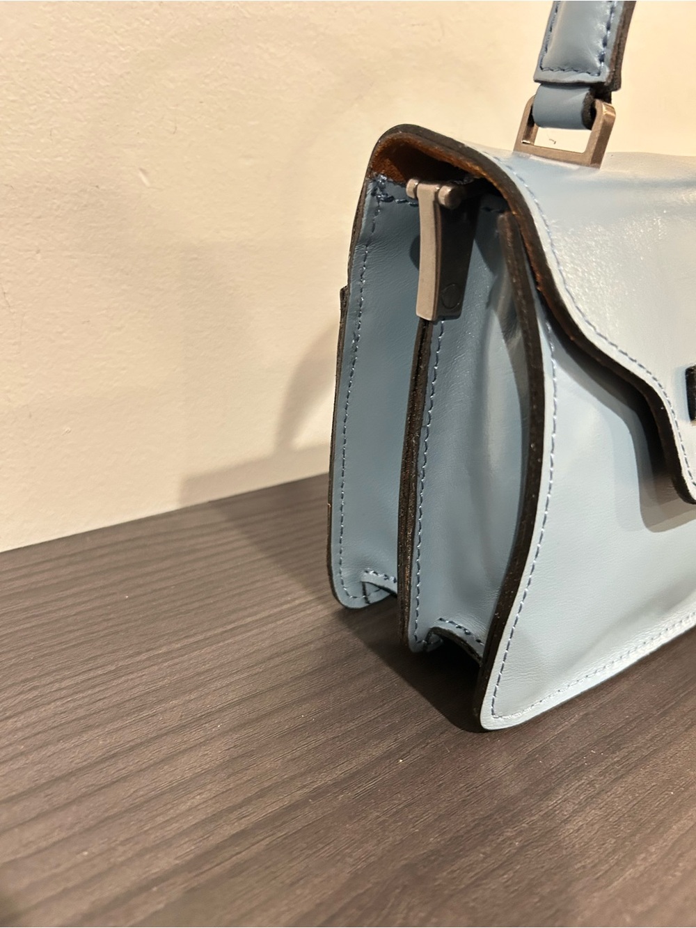 Patricia Nash Blue Fog Leather Porcili Satchel with Crossbody Strap- NWT - Picture 7 of 13